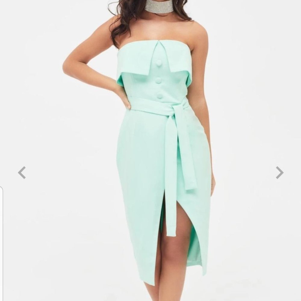 double layer bandeau wrap midi dress in mint green
